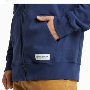 Life Is Good Men’s Hoodie Activewear Jacket Company Logo Navy Sz M